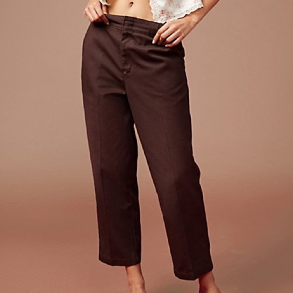 Dickies Womens Dark Brown Cropped Urban Outfitters UO High Waisted Ankle Pants 4